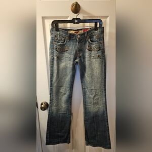 7 For All Mankind Y2K 2000's Great China Wall Embellished Flare Jeans Size 27